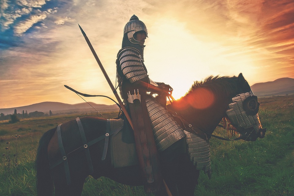 A knight on horseback.