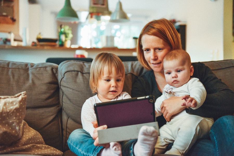 Family with a tablet